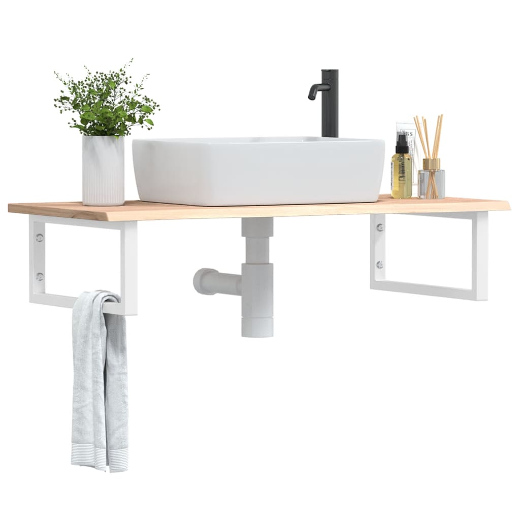 Basin Shelf Wall Mounted Steel and Solid Wood Oak