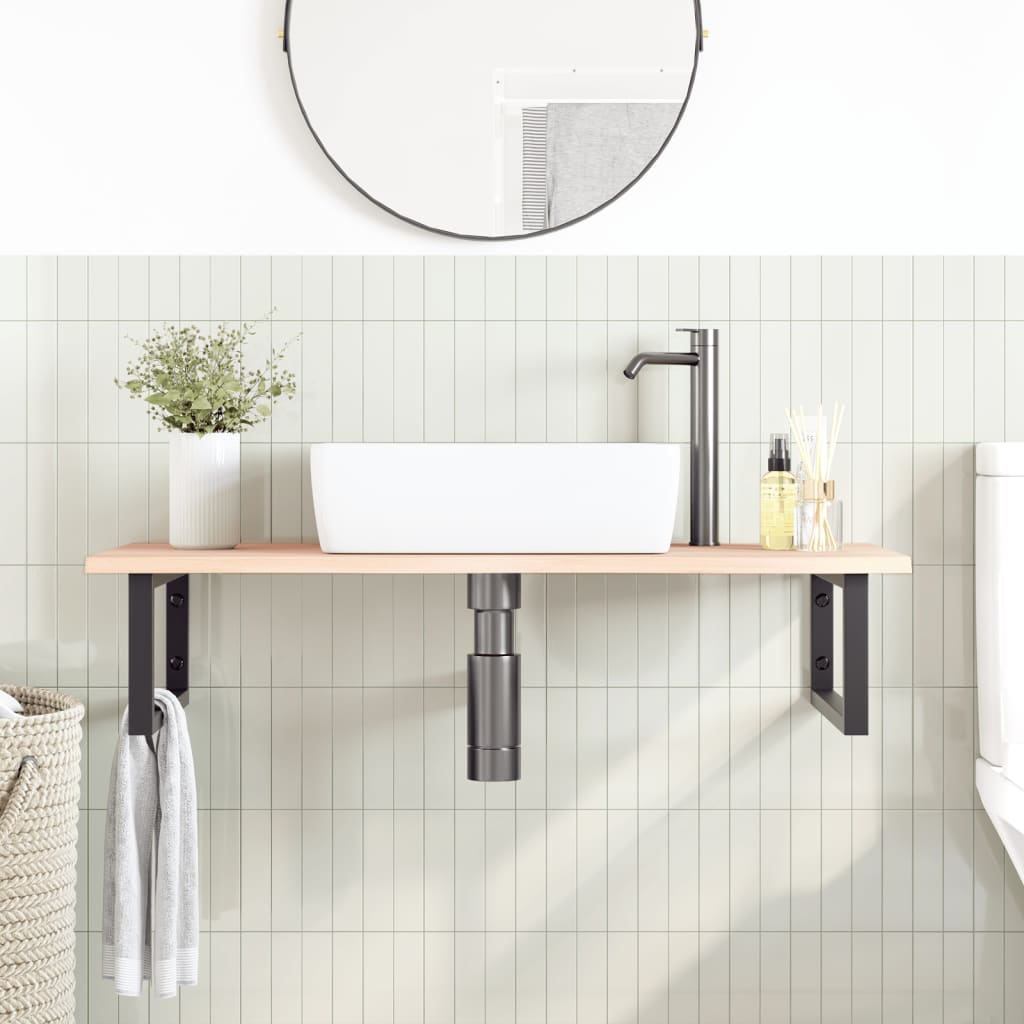 Basin Shelf Wall Mounted Steel and Solid Wood Oak