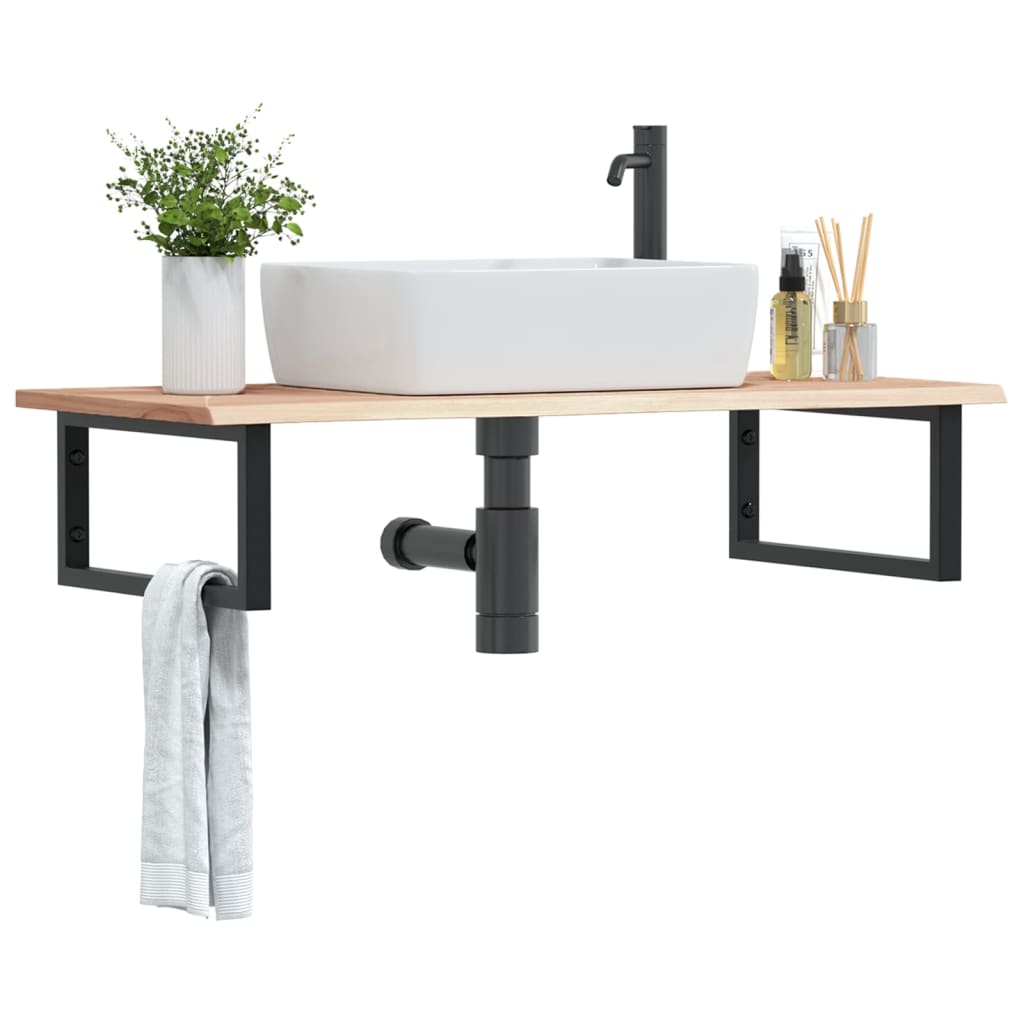 Basin Shelf Wall Mounted Steel and Solid Wood Oak