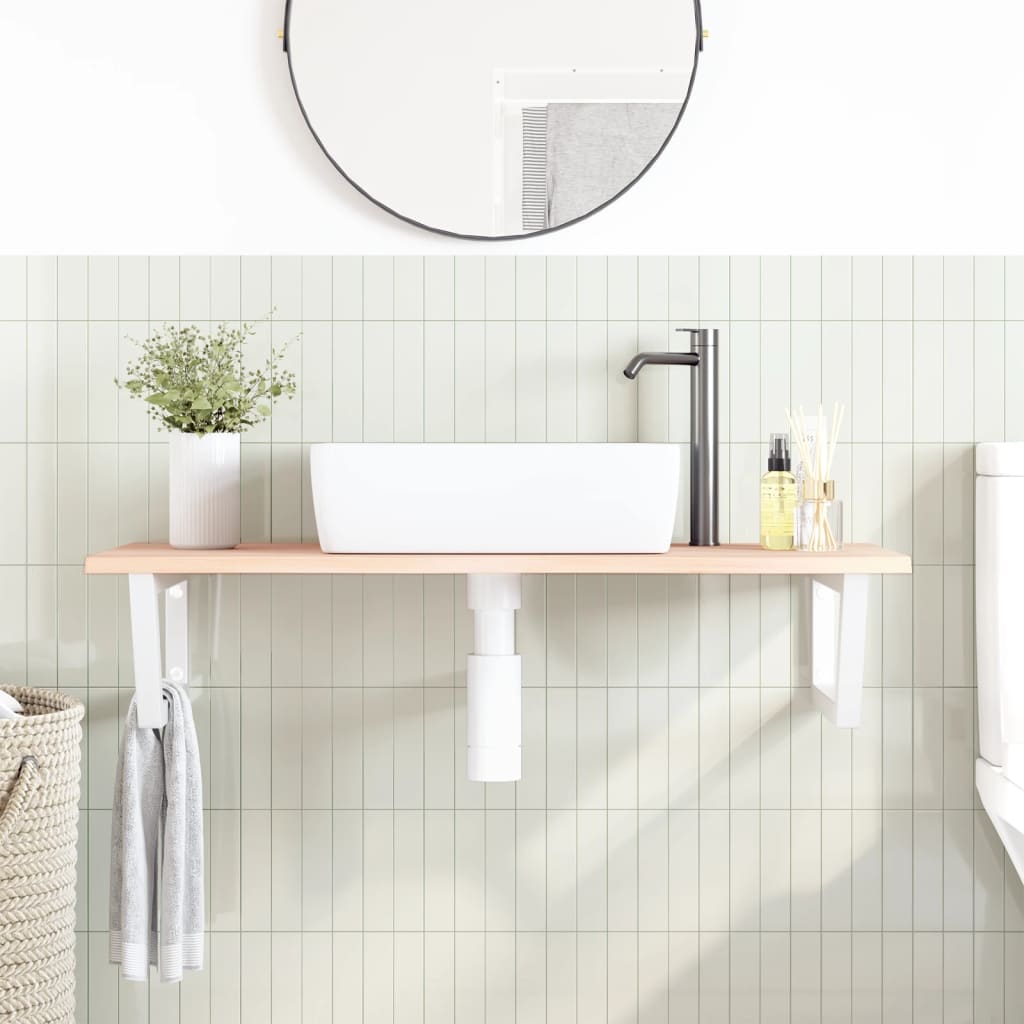 Basin Shelf Wall Mounted Steel and Solid Wood Oak