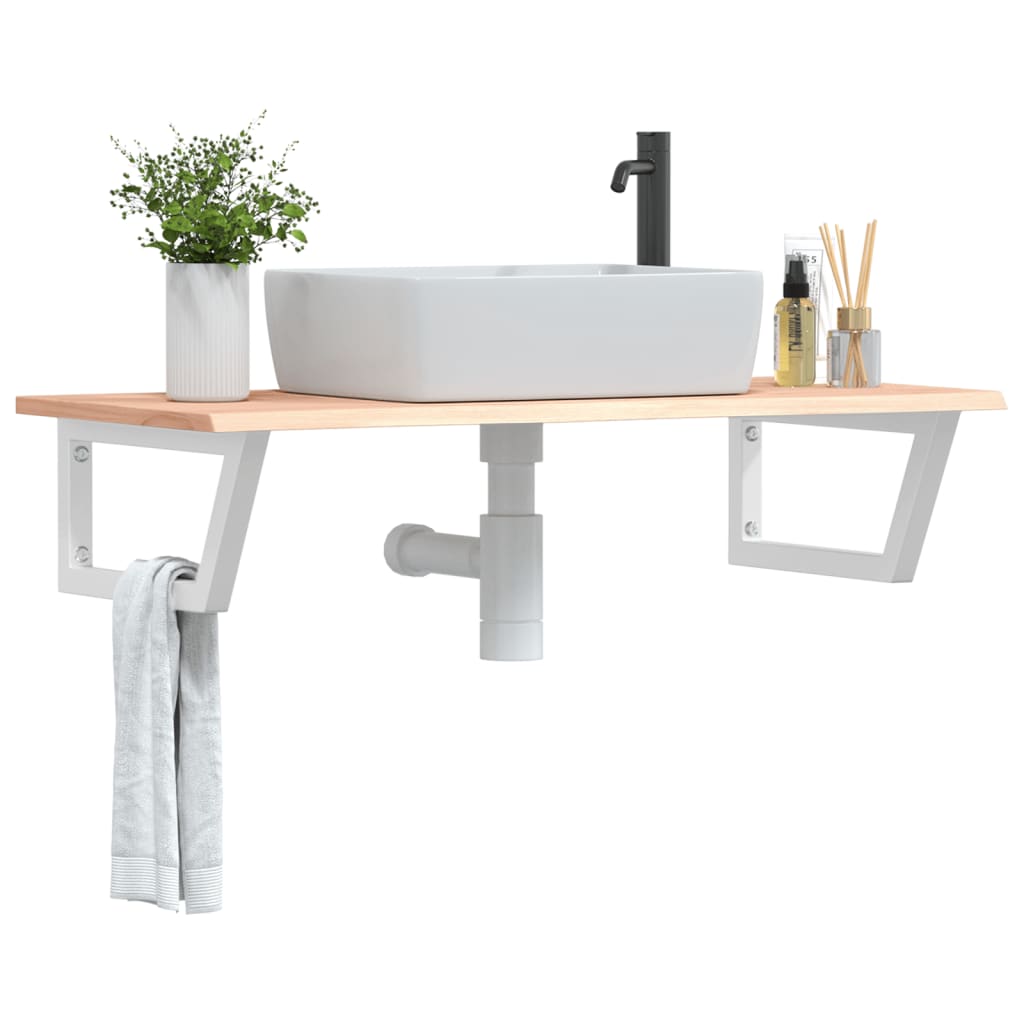 Basin Shelf Wall Mounted Steel and Solid Wood Oak
