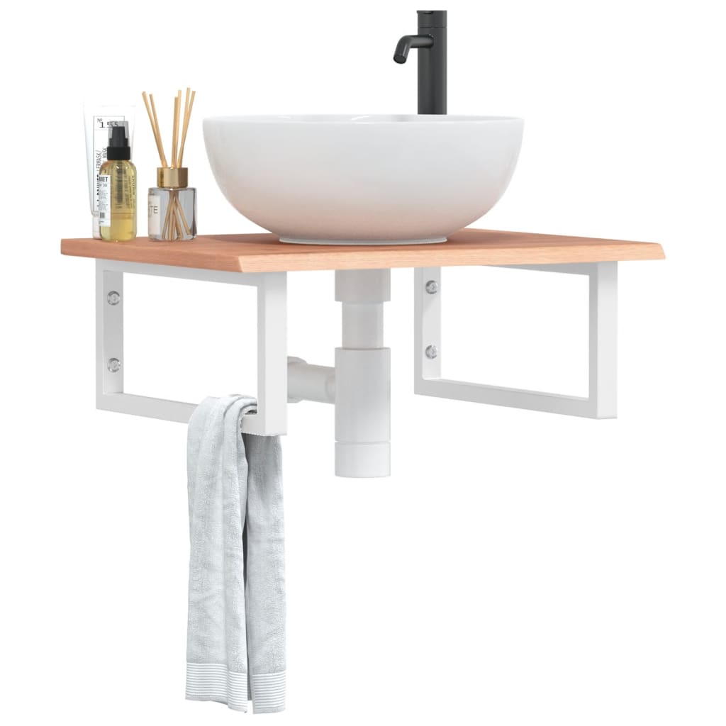 Basin Shelf Wall Mounted Steel and Solid Wood Oak