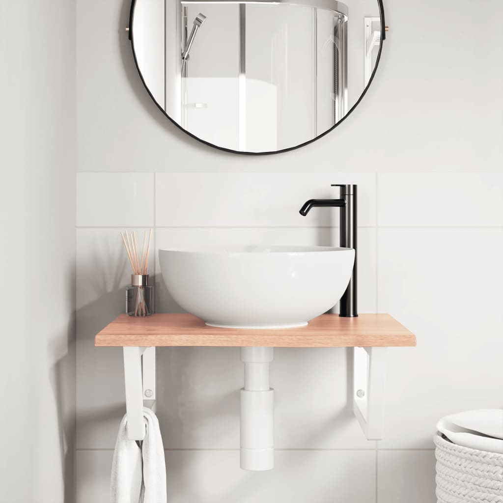 Basin Shelf Wall Mounted Steel and Solid Wood Oak