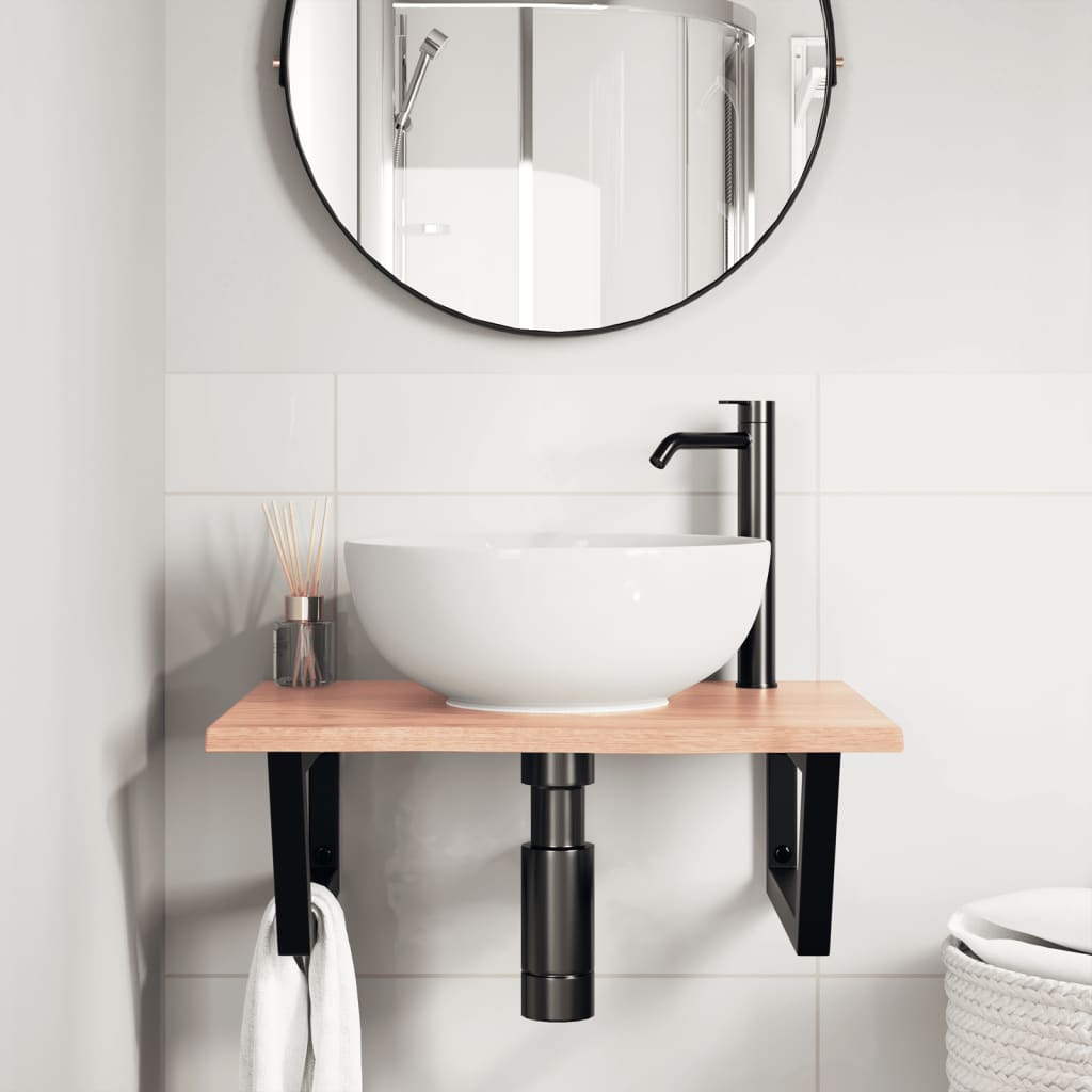 Basin Shelf Wall Mounted Steel and Solid Wood Oak