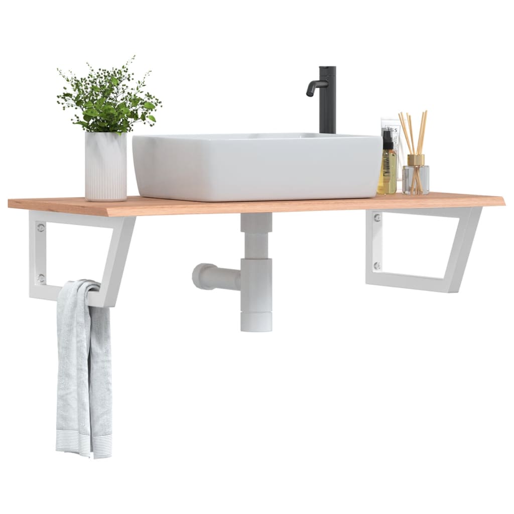 Basin Shelf Wall Mounted Steel and Solid Wood Oak