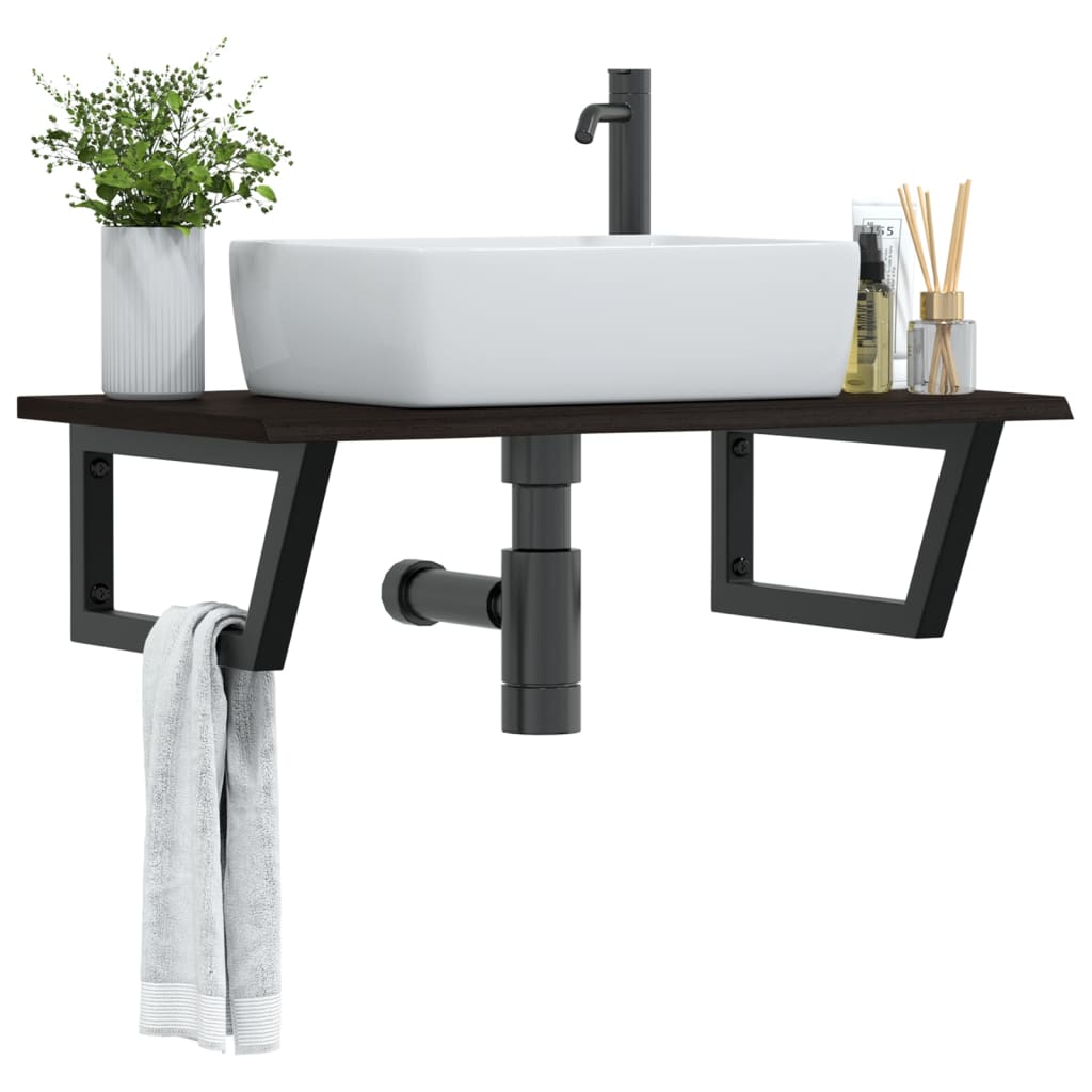 vidaXL Basin Shelf Wall Mounted Steel and Solid Wood Oak