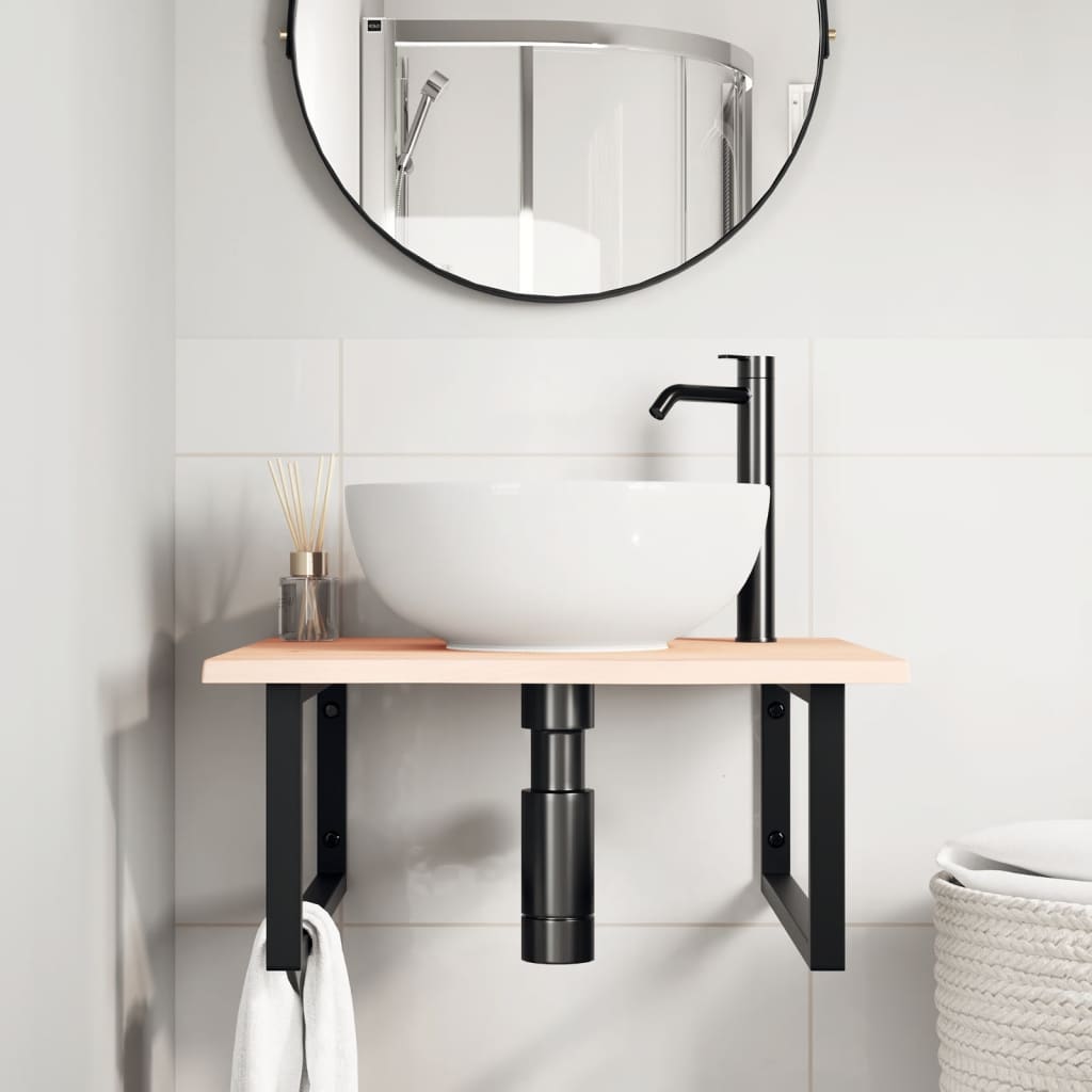 Basin Shelf Wall Mounted Steel and Solid Wood Oak