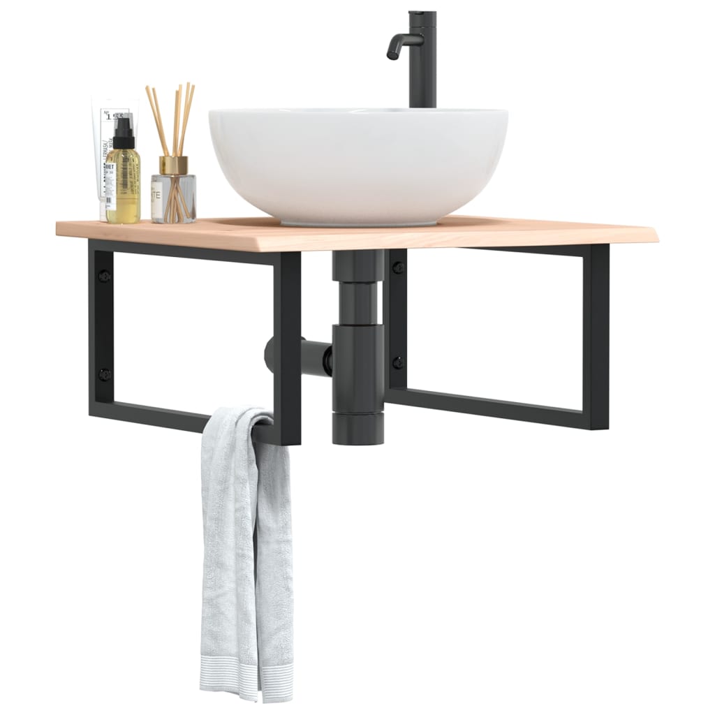 Basin Shelf Wall Mounted Steel and Solid Wood Oak