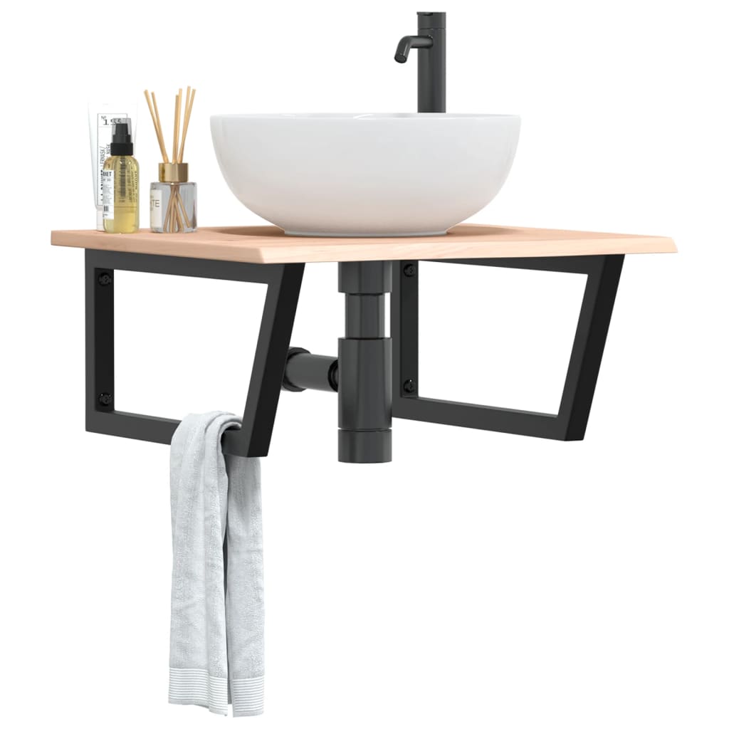 Basin Shelf Wall Mounted Steel and Solid Wood Oak