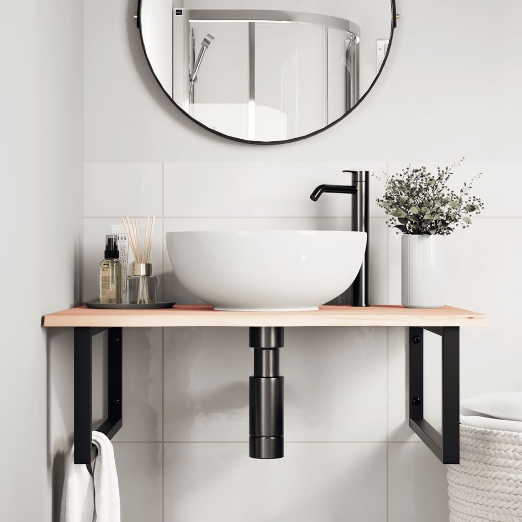 Basin Shelf Wall Mounted Steel and Solid Wood Oak