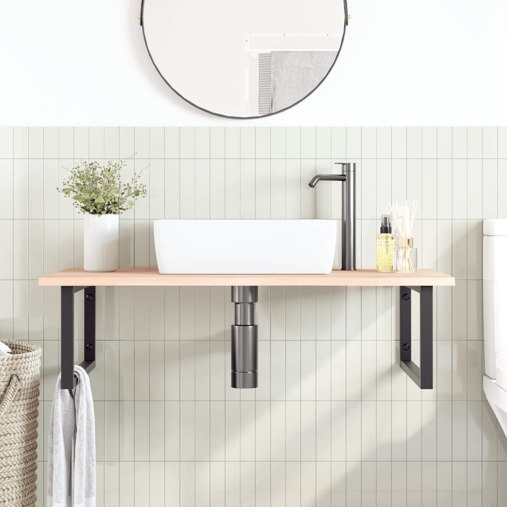 Basin Shelf Wall Mounted Steel and Solid Wood Oak