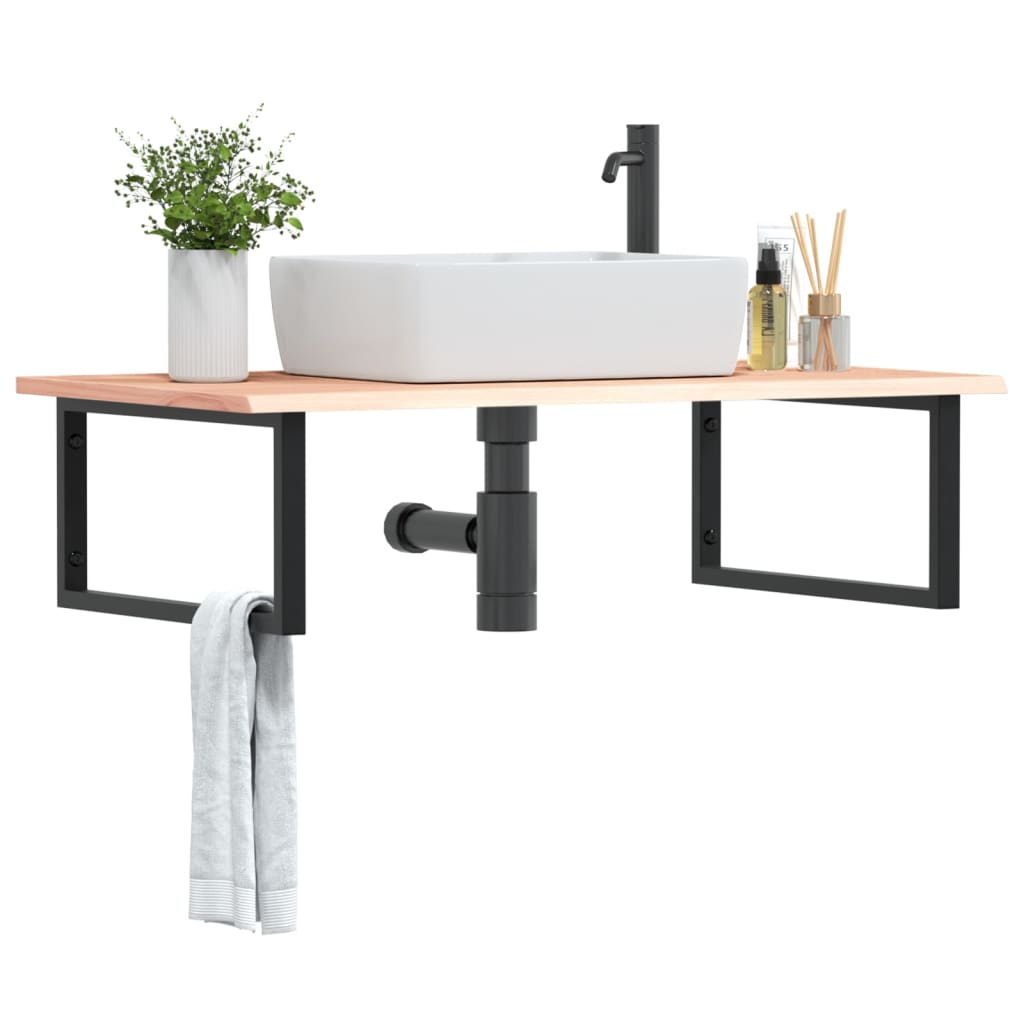 Basin Shelf Wall Mounted Steel and Solid Wood Oak