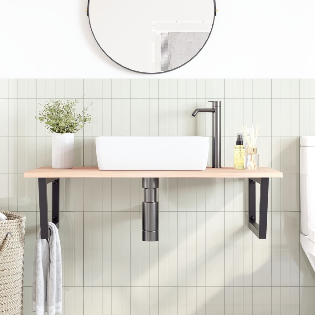Basin Shelf Wall Mounted Steel and Solid Wood Oak
