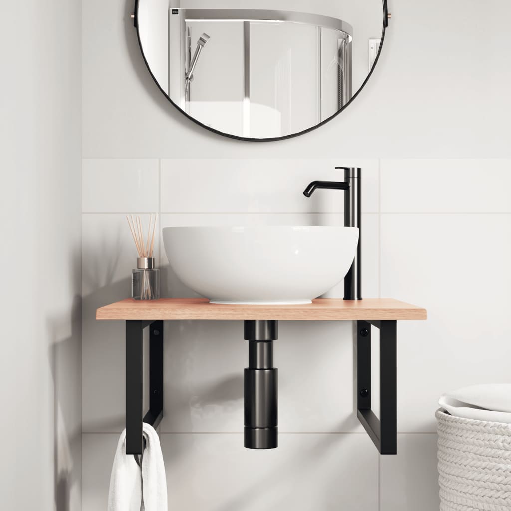 Basin Shelf Wall Mounted Steel and Solid Wood Oak