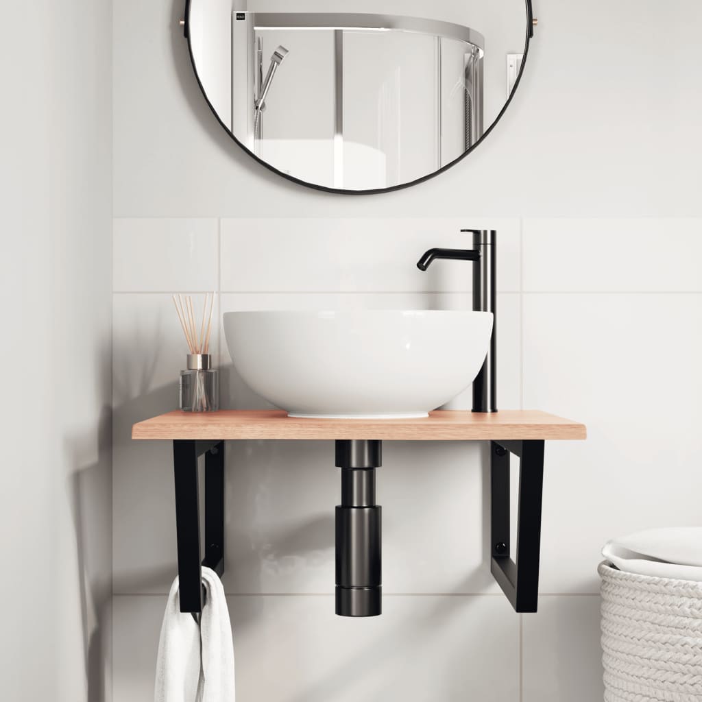 Basin Shelf Wall Mounted Steel and Solid Wood Oak
