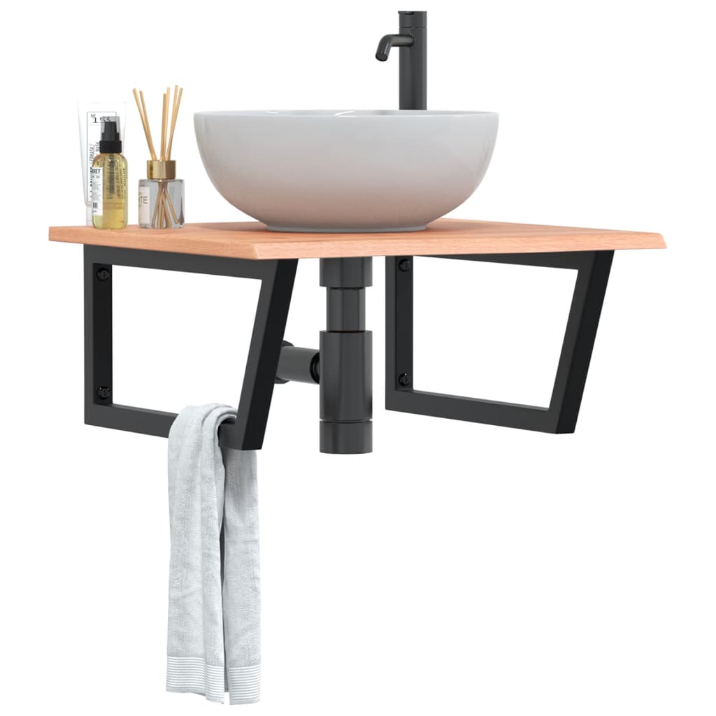Basin Shelf Wall Mounted Steel and Solid Wood Oak