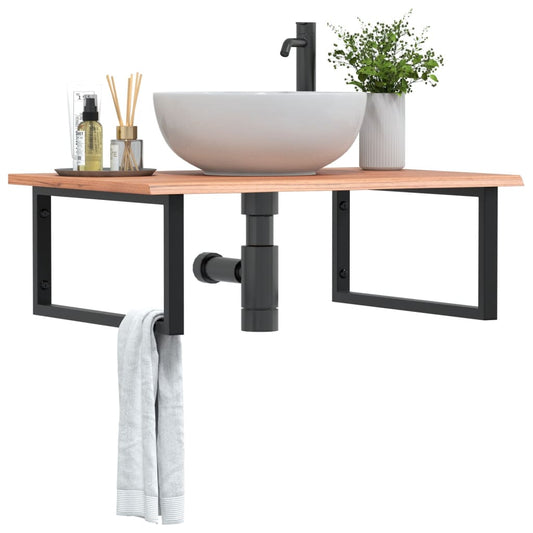 Basin Shelf Wall Mounted Steel and Solid Wood Oak