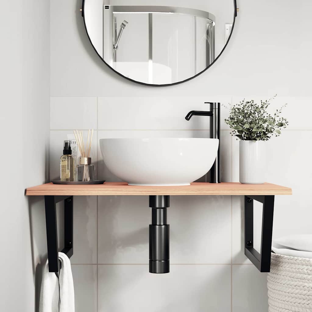 Basin Shelf Wall Mounted Steel and Solid Wood Oak