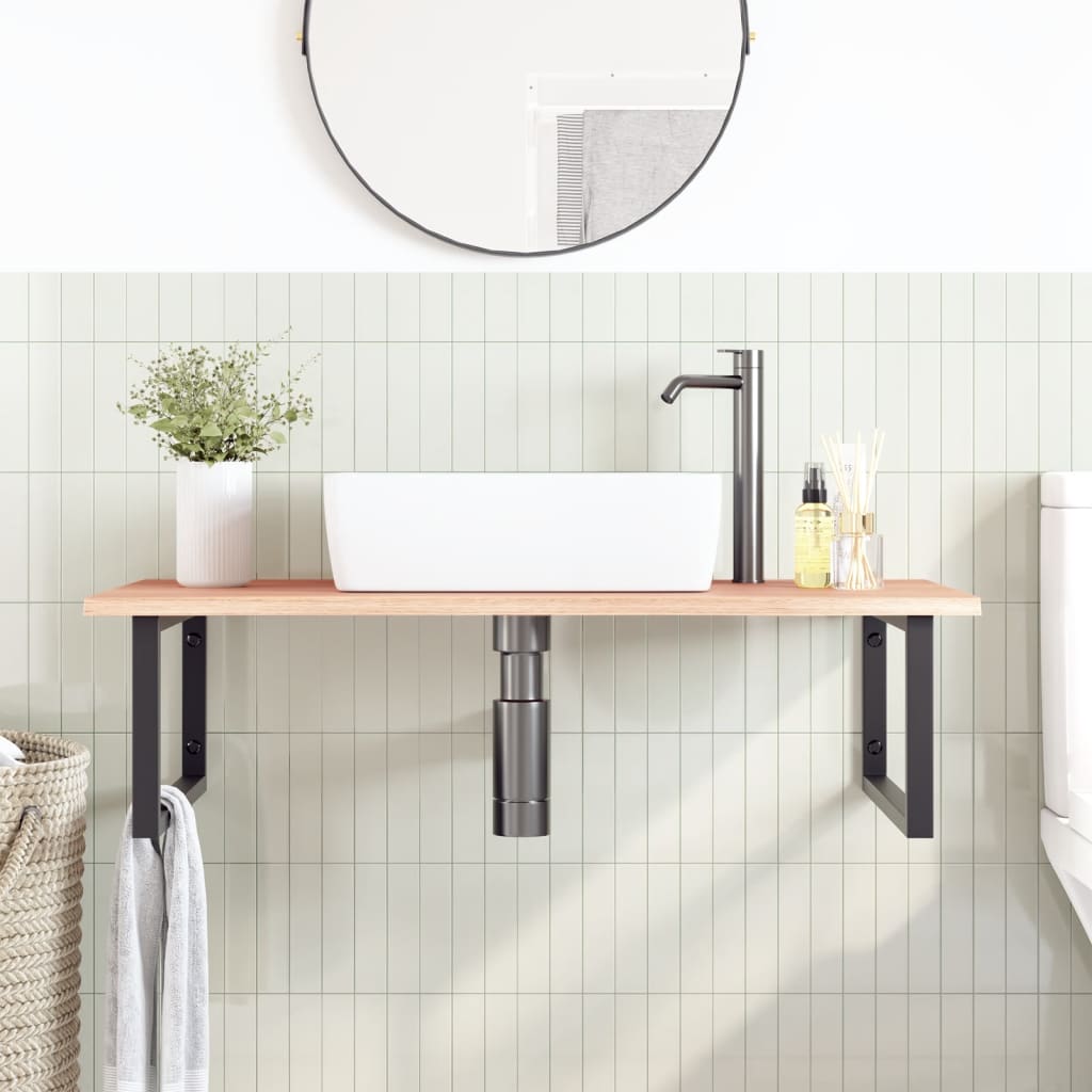 Basin Shelf Wall Mounted Steel and Solid Wood Oak