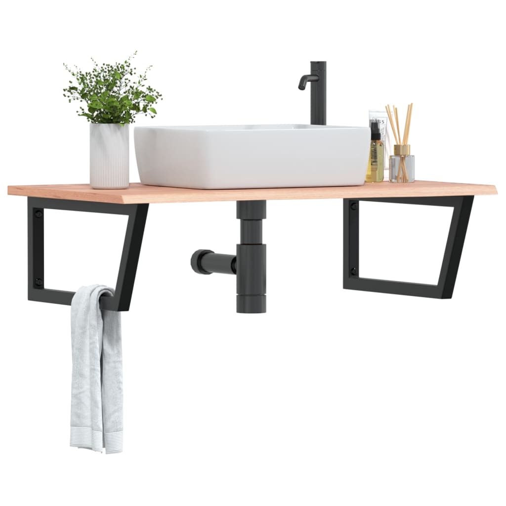 Basin Shelf Wall Mounted Steel and Solid Wood Oak