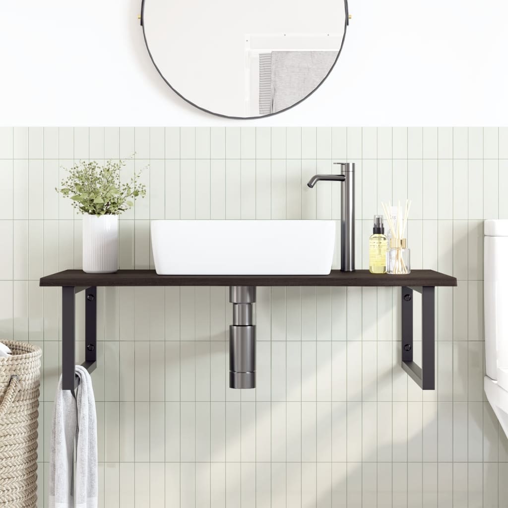 Basin Shelf Wall Mounted Steel and Solid Wood Oak