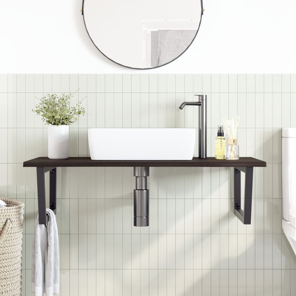 Basin Shelf Wall Mounted Steel and Solid Wood Oak