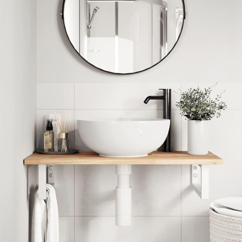 Basin Shelf Wall Mounted Steel and Solid Wood Acacia