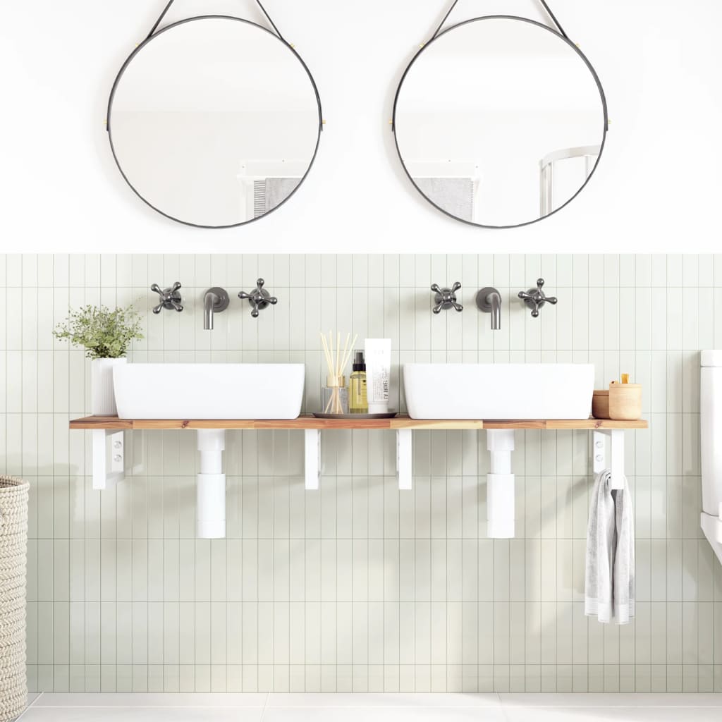 Basin Shelf Wall Mounted Steel and Solid Wood Acacia