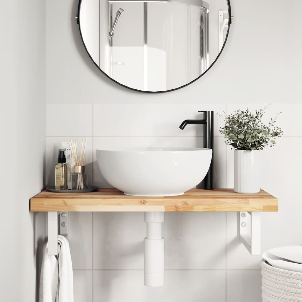 Basin Shelf Wall Mounted Steel and Solid Wood Acacia