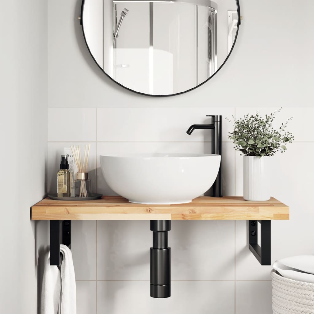 Basin Shelf Wall Mounted Steel and Solid Wood Acacia