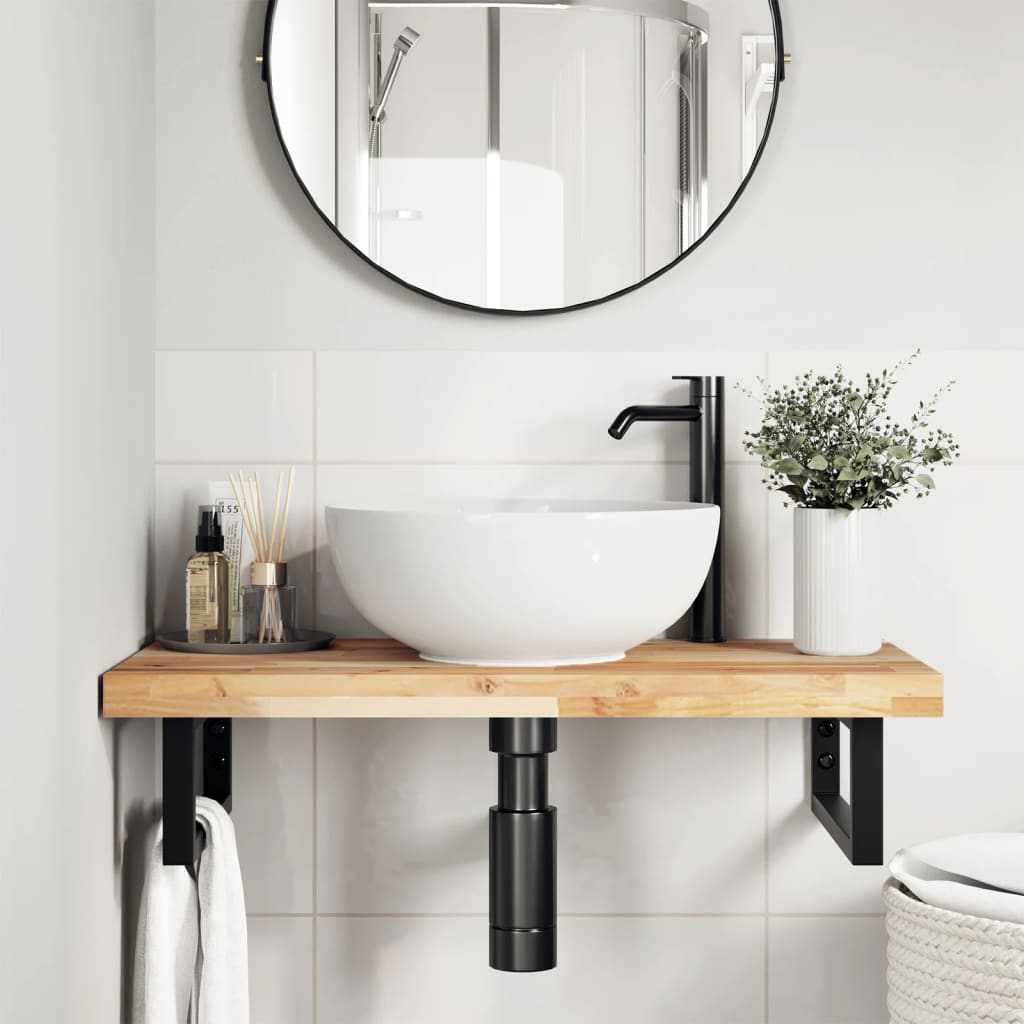 Basin Shelf Wall Mounted Steel and Solid Wood Acacia