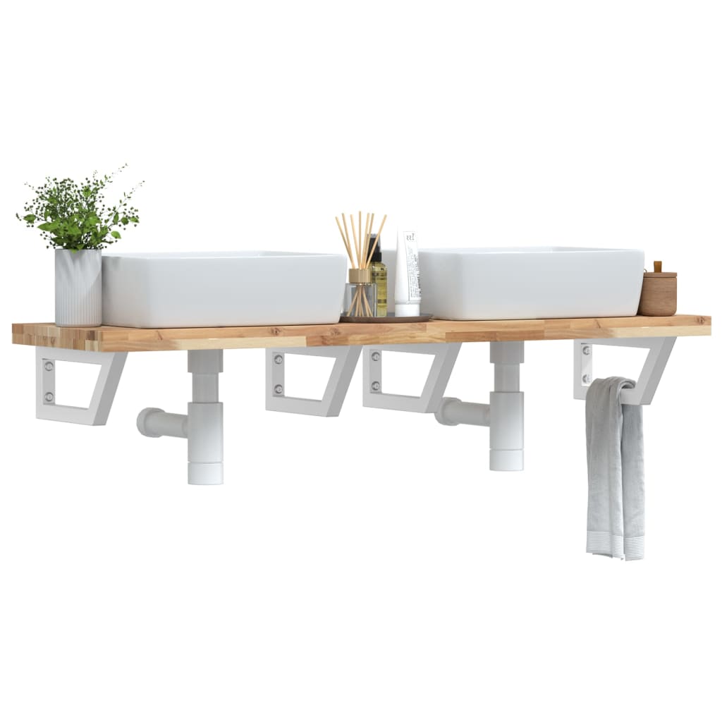 Basin Shelf Wall Mounted Steel and Solid Wood Acacia