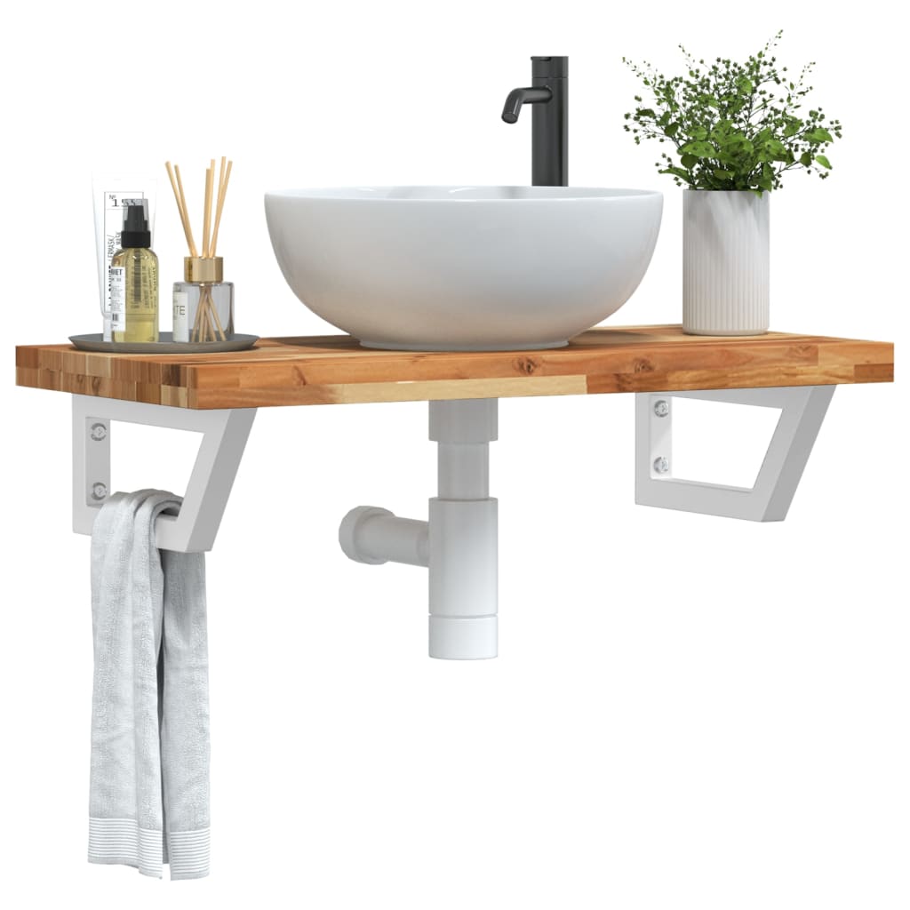 vidaXL Basin Shelf Wall Mounted Steel and Solid Wood Acacia