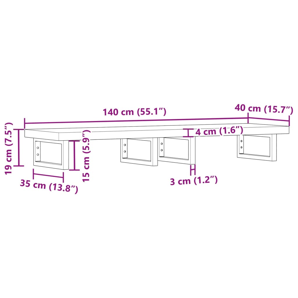 Basin Shelf Wall Mounted Steel and Solid Wood Acacia