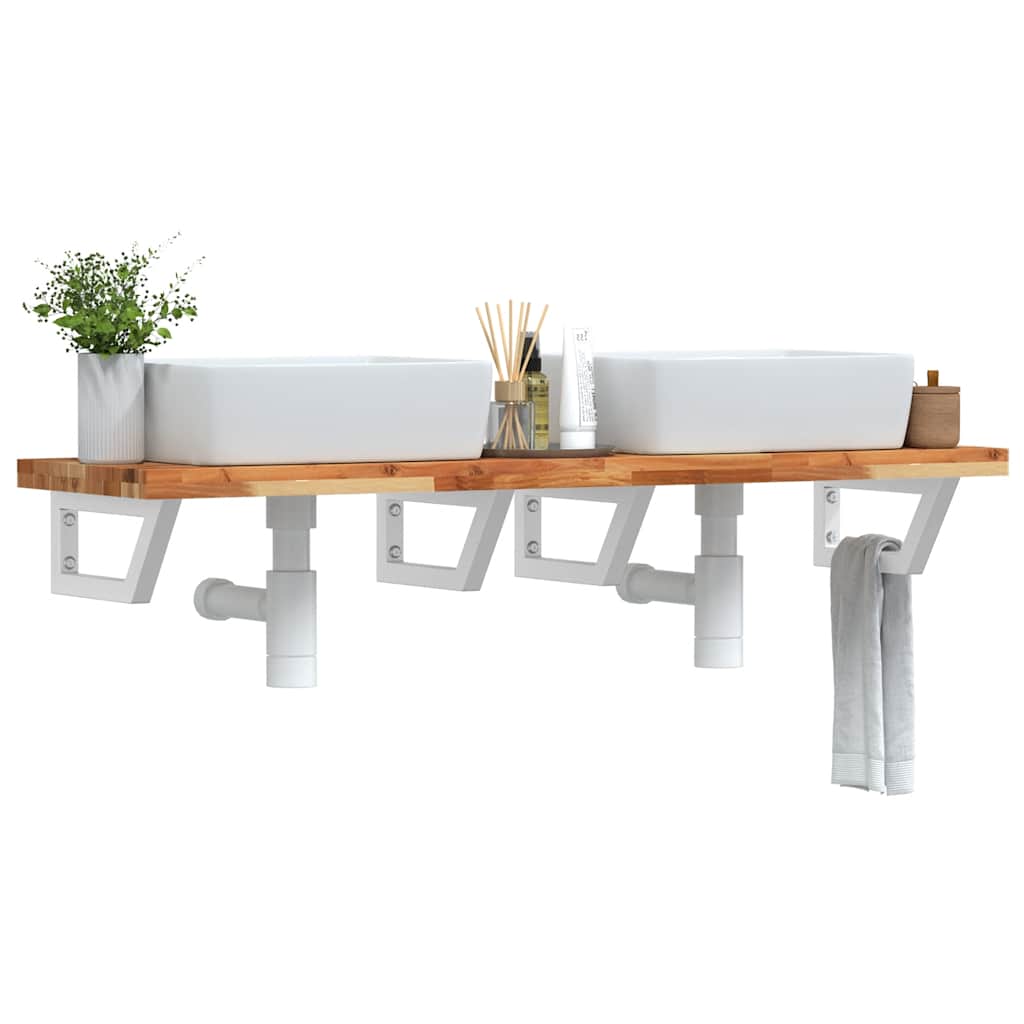 Basin Shelf Wall Mounted Steel and Solid Wood Acacia