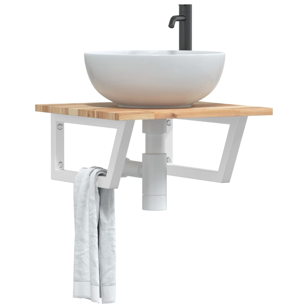 Basin Shelf Wall Mounted Steel and Solid Wood Acacia