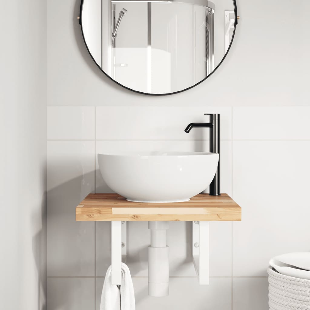 Basin Shelf Wall Mounted Steel and Solid Wood Acacia
