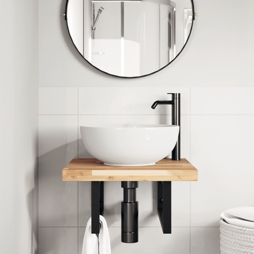 Basin Shelf Wall Mounted Steel and Solid Wood Acacia