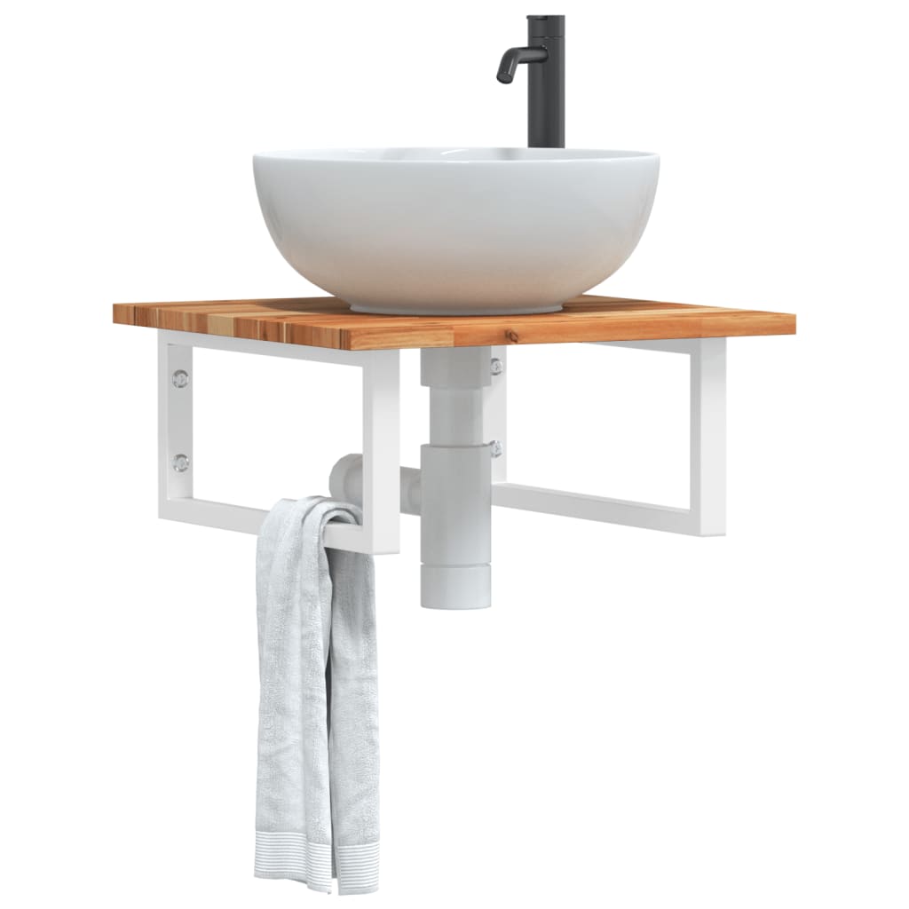 Basin Shelf Wall Mounted Steel and Solid Wood Acacia