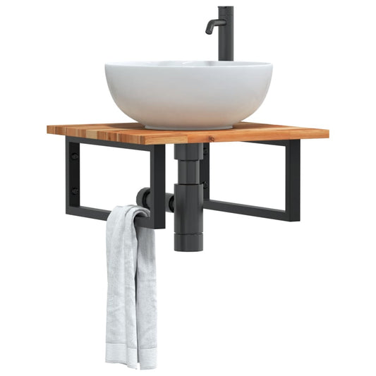 Basin Shelf Wall Mounted Steel and Solid Wood Acacia