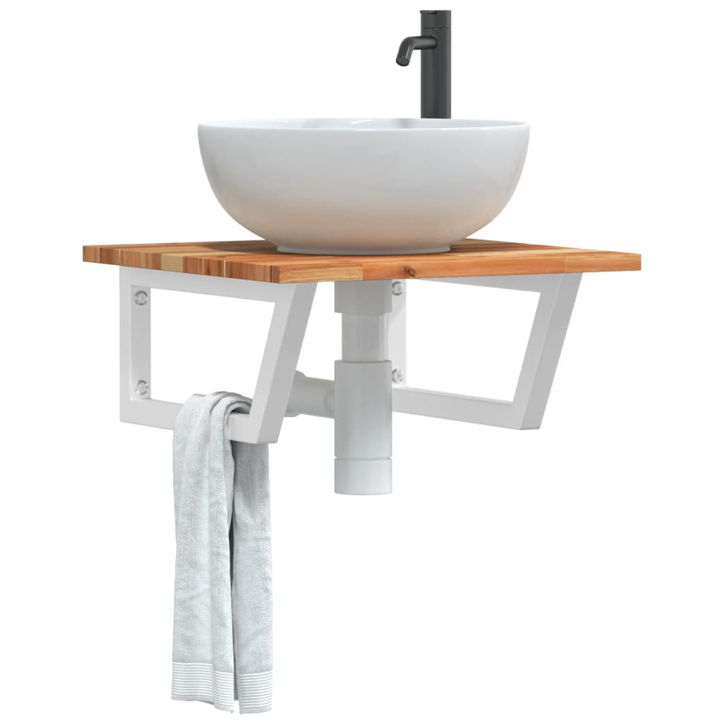 Basin Shelf Wall Mounted Steel and Solid Wood Acacia