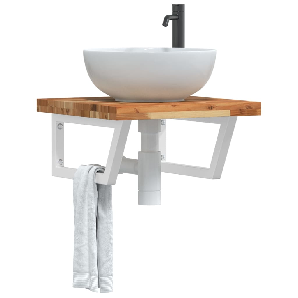Basin Shelf Wall Mounted Steel and Solid Wood Acacia