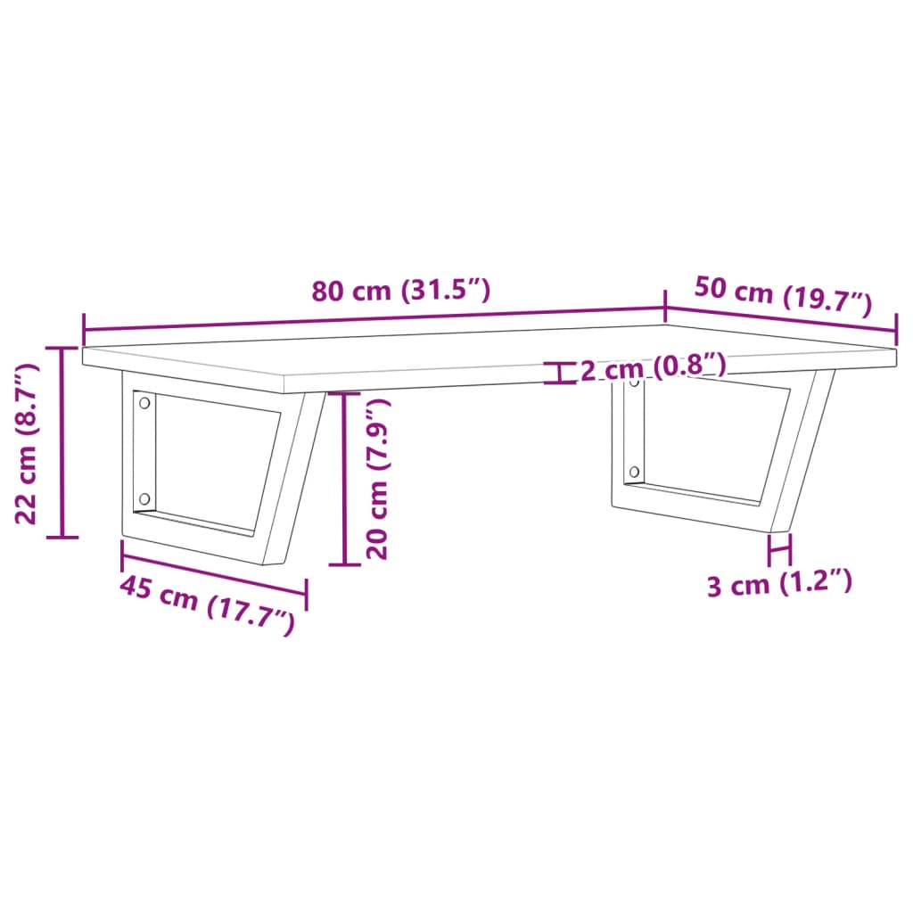 Basin Shelf Wall Mounted Steel and Solid Wood Acacia