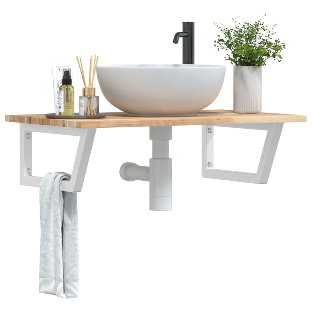 Basin Shelf Wall Mounted Steel and Solid Wood Acacia