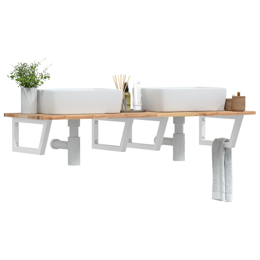 Basin Shelf Wall Mounted Steel and Solid Wood Acacia