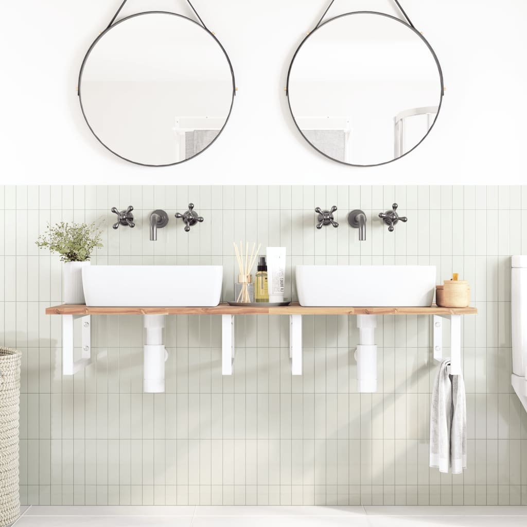 Basin Shelf Wall Mounted Steel and Solid Wood Acacia