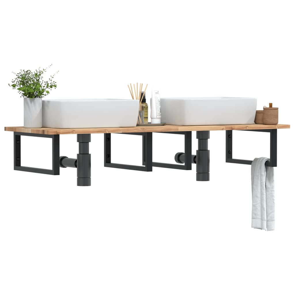 Basin Shelf Wall Mounted Steel and Solid Wood Acacia