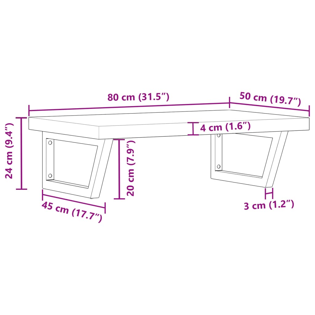 Basin Shelf Wall Mounted Steel and Solid Wood Acacia
