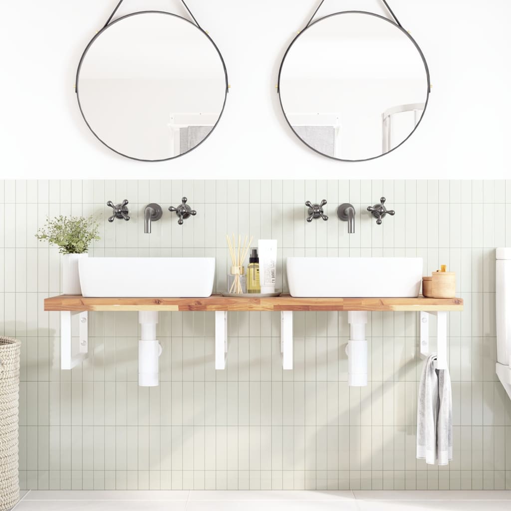 Basin Shelf Wall Mounted Steel and Solid Wood Acacia