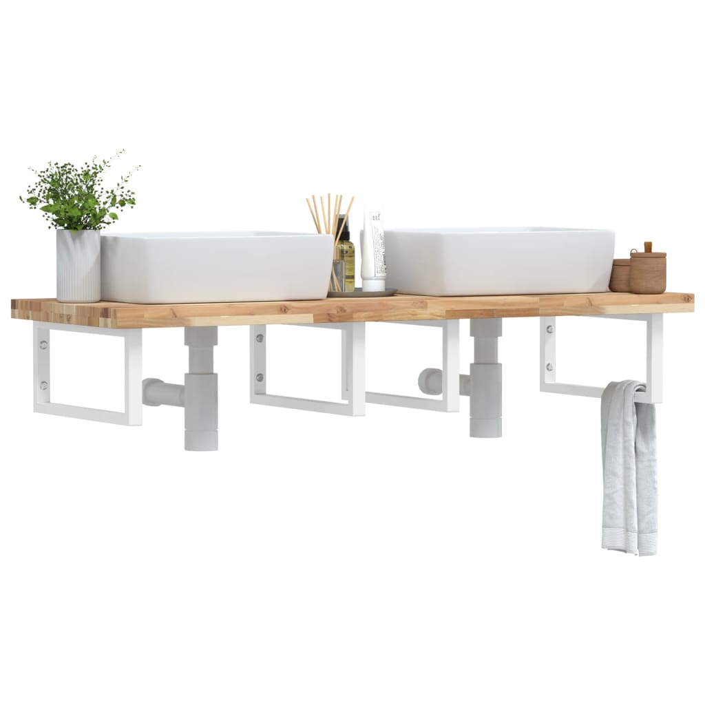 Basin Shelf Wall Mounted Steel and Solid Wood Acacia
